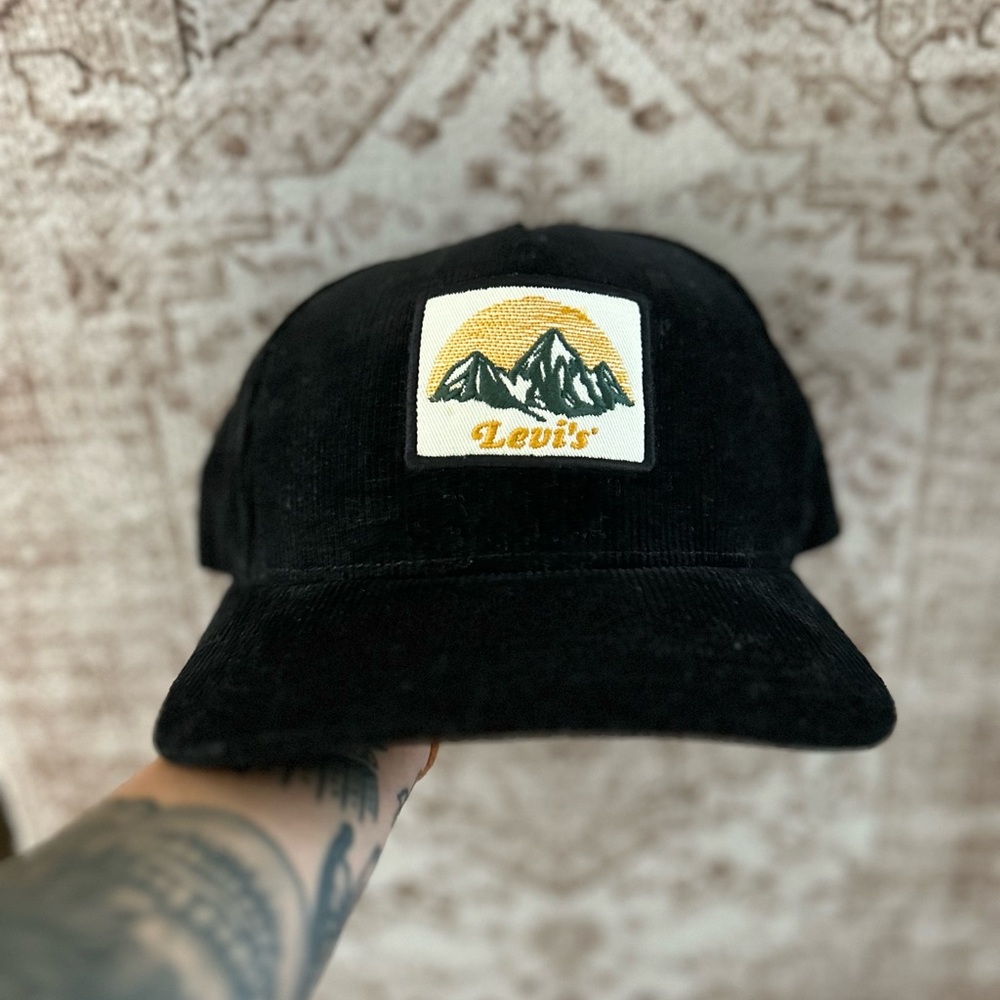 Levi's Black Corduroy Hat with Mountain Patch